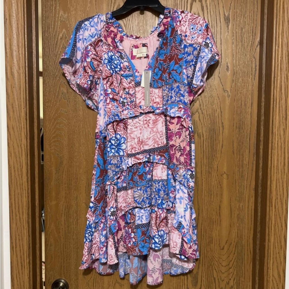 Anthropologie Dress with light pink, burgundy and blue floral print - Picture 2 of 2